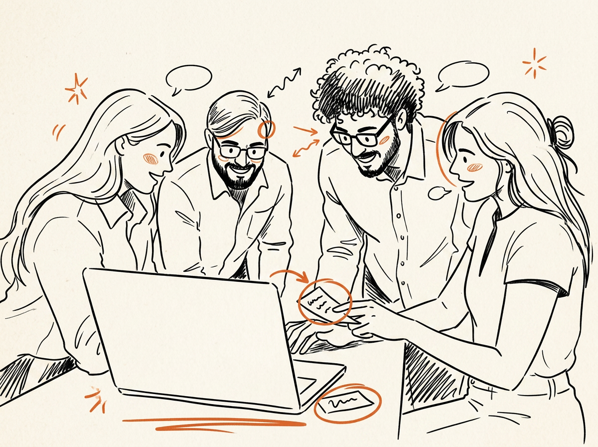 A team observing real work in a modern office